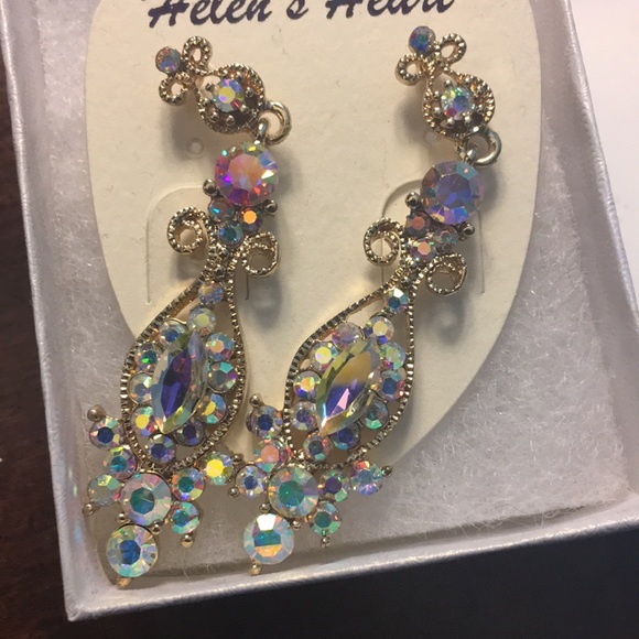 Gold and multicolored diamond prom earrings - Picture 2 of 2